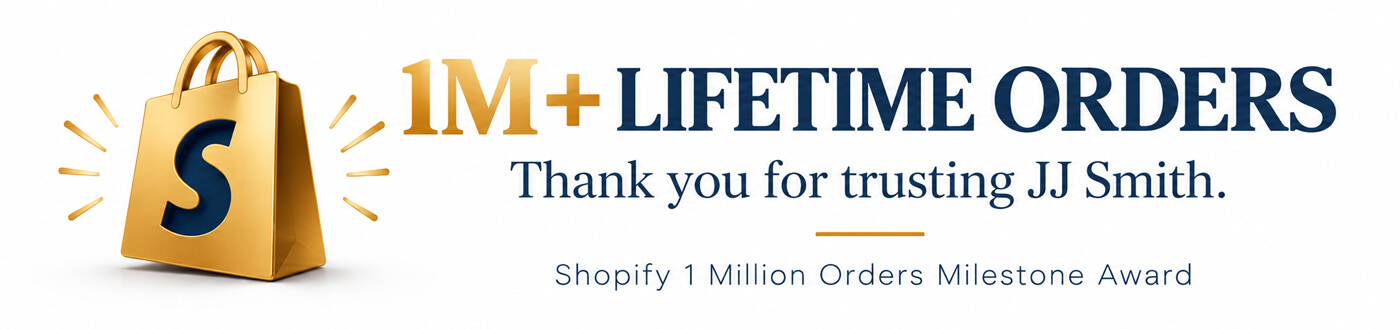 1M+ Lifetime Orders – Thank you for trusting JJ Smith. Shopify 1 Million Orders Milestone Award.